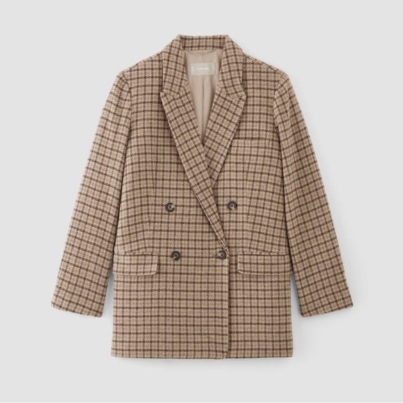 Everlane The ReWool Double Breasted Blazer Beige Houndstooth Size 4 NEW - Picture 2 of 12